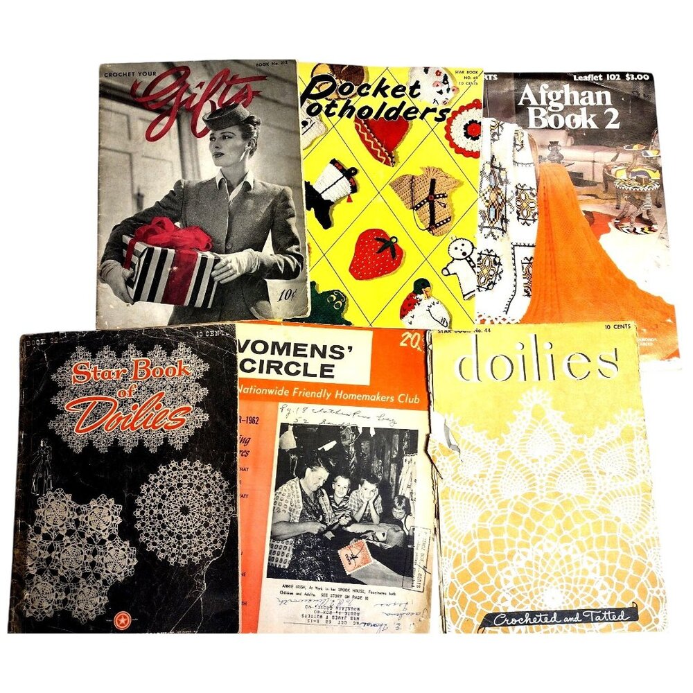 Needlework Crochet Magazines 1940s -70s Afghans Doilies Potholders Vintage Craft